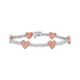 Diamond Crisscross Heart Station Tennis Bracelet 3/4 ct tw 10K Two-Tone Gold 7&quot;