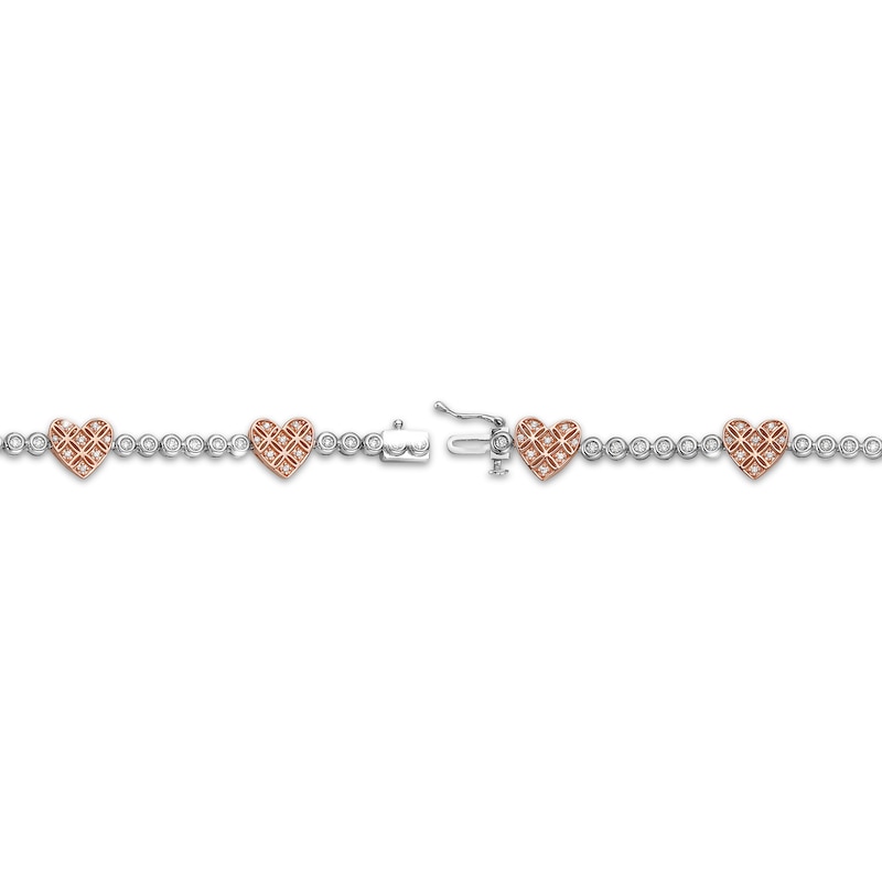 Main Image 2 of Diamond Crisscross Heart Station Tennis Bracelet 3/4 ct tw 10K Two-Tone Gold 7&quot;