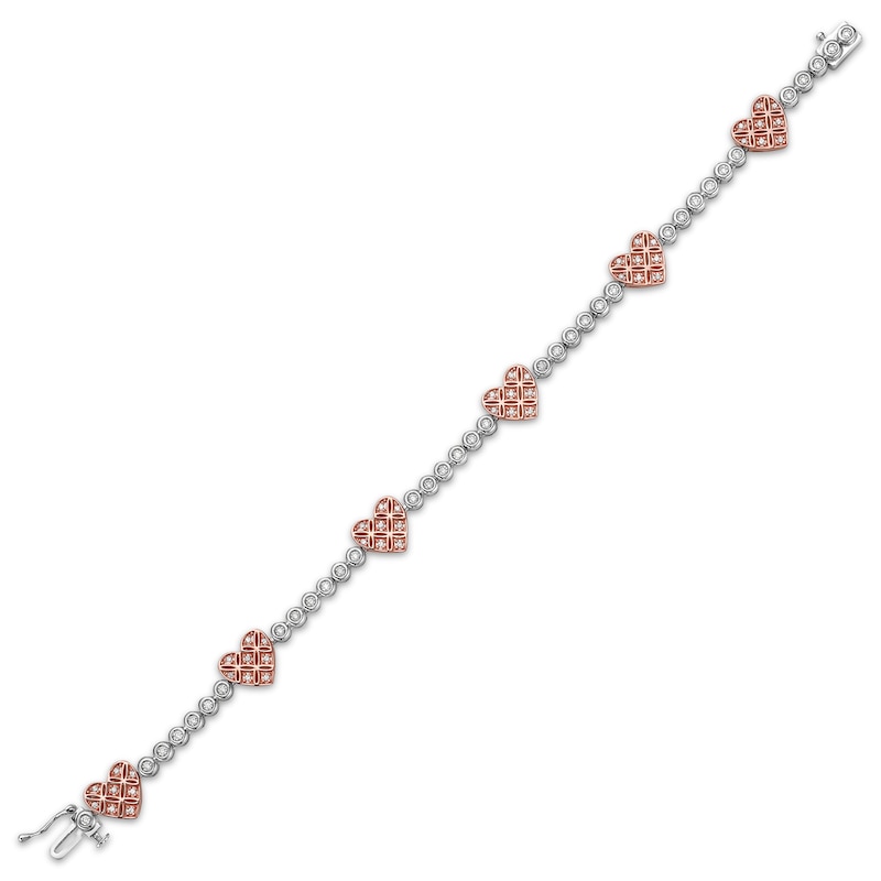 Main Image 3 of Diamond Crisscross Heart Station Tennis Bracelet 3/4 ct tw 10K Two-Tone Gold 7&quot;