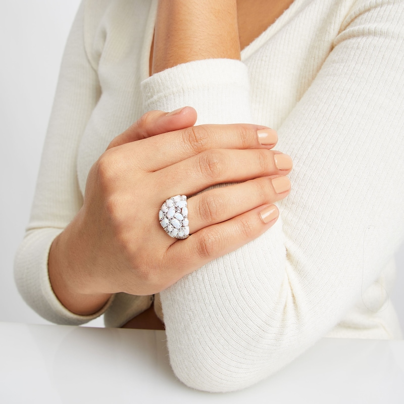 Main Image 3 of Oval-Cut Lab-Created Opal & White Lab-Created Sapphire Cluster Ring Sterling Silver