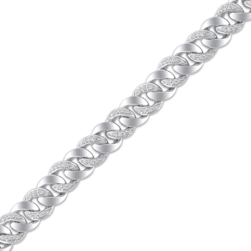 Main Image 2 of Diamond Alternating Curb Chain Bracelet 3/4 ct tw 10K White Gold 7.25&quot;