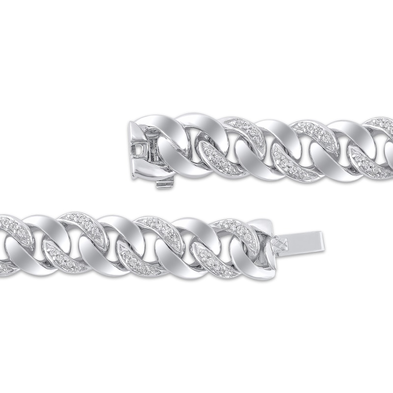 Main Image 3 of Diamond Alternating Curb Chain Bracelet 3/4 ct tw 10K White Gold 7.25&quot;