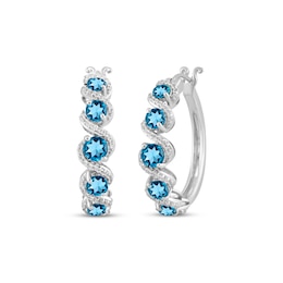 Swiss Blue Topaz & White Lab-Created Sapphire Swirl Hoop Earrings Sterling Silver