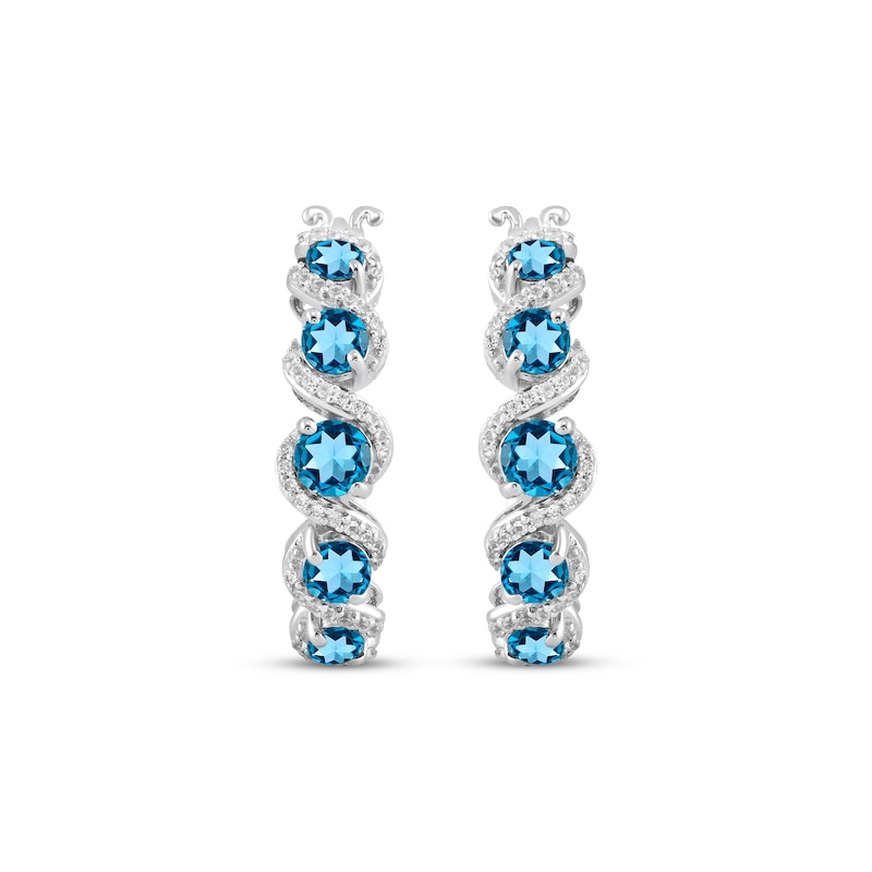 Swiss Blue Topaz & White Lab-Created Sapphire Swirl Hoop Earrings Sterling Silver