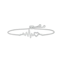 Diamond Heartbeat & Heart Bolo Bracelet 1/5 ct tw Sterling Silver