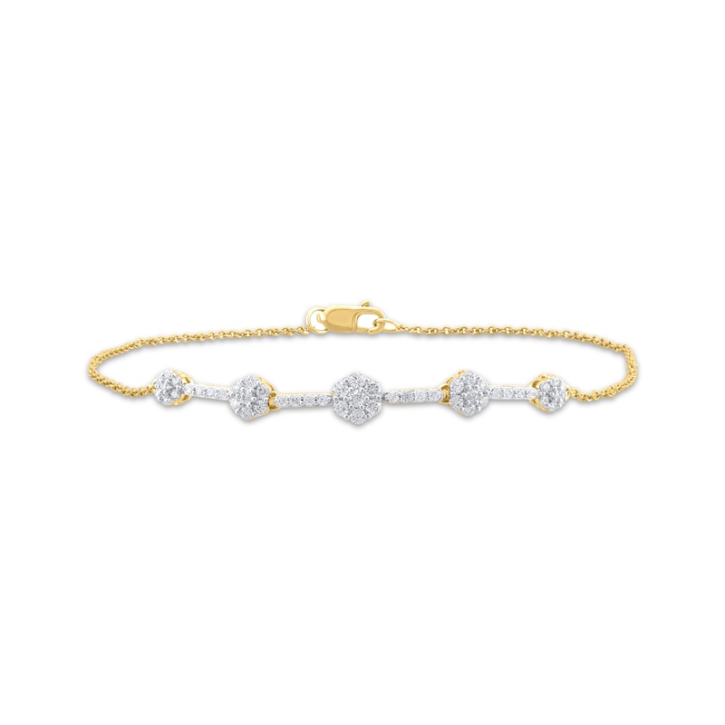 Main Image 1 of Multi-Diamond Flower Line Bracelet 1/2 ct tw 10K Yellow Gold 7.5&quot;