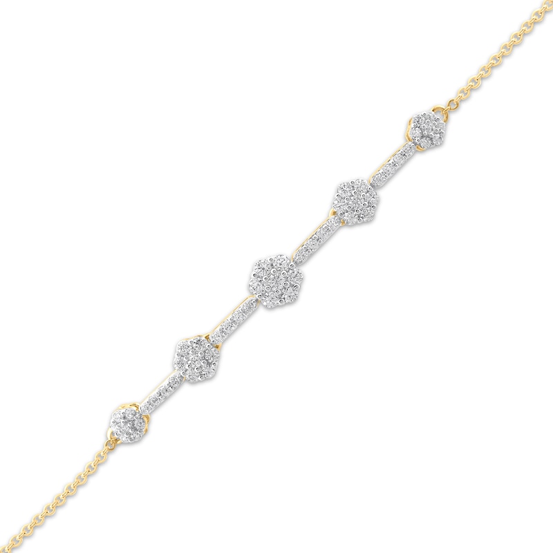 Main Image 2 of Multi-Diamond Flower Line Bracelet 1/2 ct tw 10K Yellow Gold 7.5&quot;