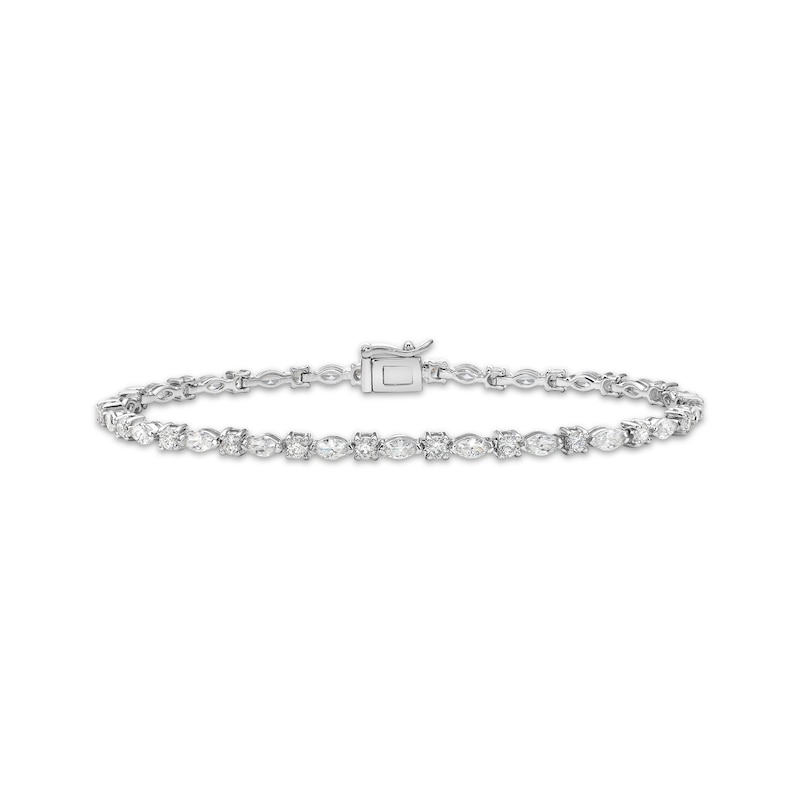 Main Image 1 of Marquise & Round-Cut Diamond Alternating Bracelet 3-1/2 ct tw 14K White Gold 7&quot;