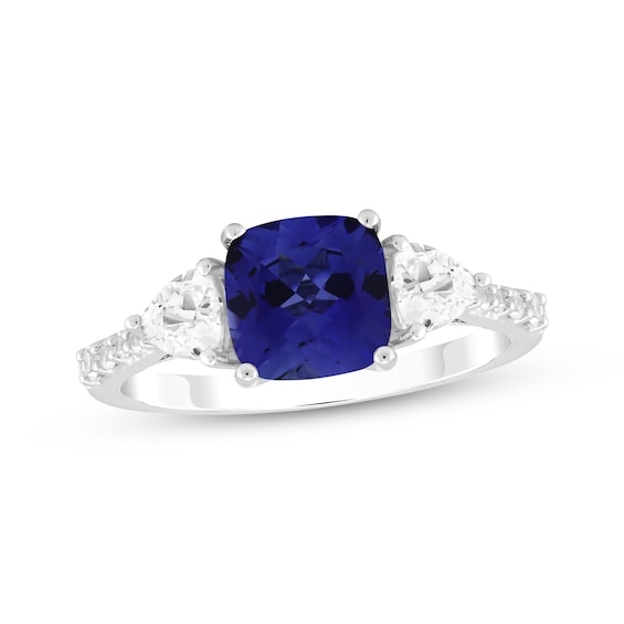 Cushion-Cut Blue Lab-Created Sapphire & White Lab-Created Sapphire Ring Sterling Silver