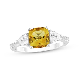 Cushion-Cut Citrine & White Lab-Created Sapphire Ring Sterling Silver