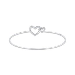 Linked Heart Bangle Bracelet 1/8 ct tw Diamonds 10K White Gold