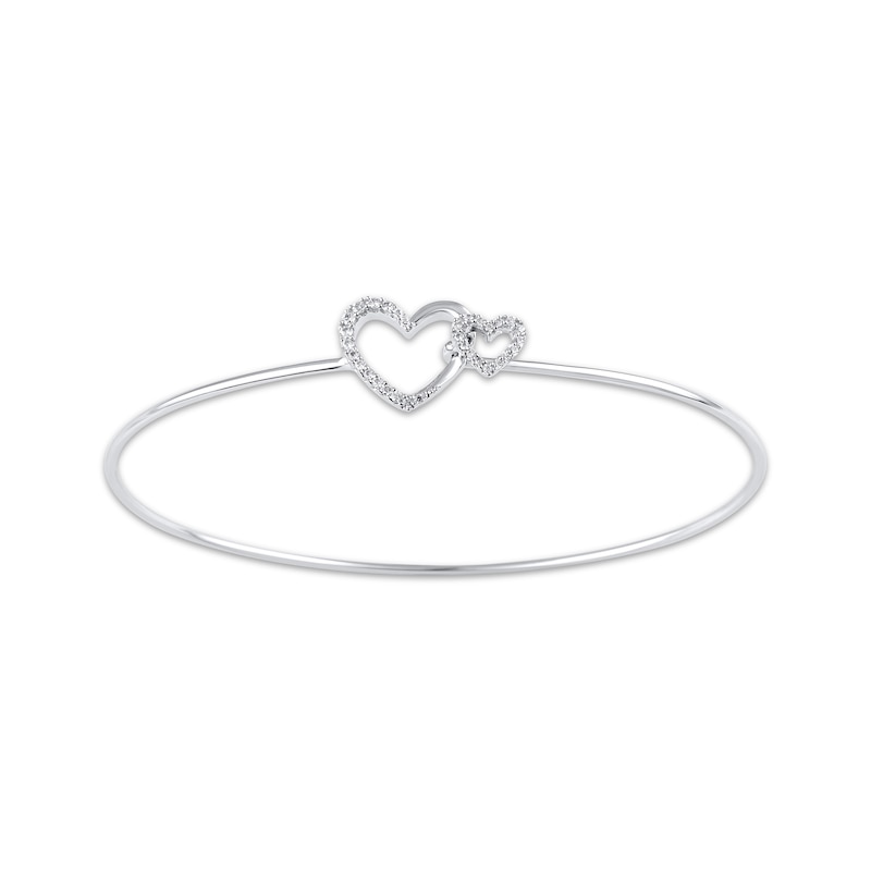 Linked Heart Bangle Bracelet 1/8 ct tw Diamonds 10K White Gold