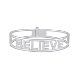 Diamond &quot;Believe&quot; Bangle Bracelet 1/2 ct tw Sterling Silver