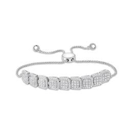 Multi-Diamond Overlapping Cushion Link Bolo Bracelet 1-1/2 ct tw 10K White Gold