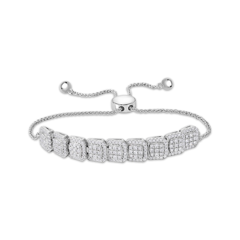 Main Image 1 of Multi-Diamond Overlapping Cushion Link Bolo Bracelet 1-1/2 ct tw 10K White Gold