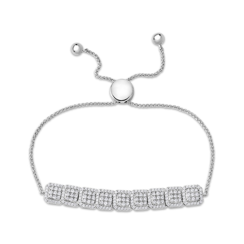 Main Image 2 of Multi-Diamond Overlapping Cushion Link Bolo Bracelet 1-1/2 ct tw 10K White Gold