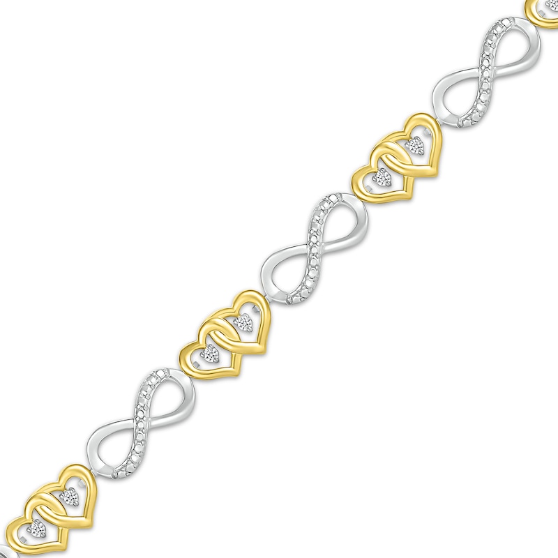 Diamond Hearts & Infinity Link Bracelet 1/10 ct tw Sterling Silver & 10K Yellow Gold 7.25"