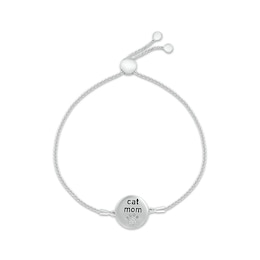 Diamond Accent &quot;Cat Mom&quot; Disc Bolo Bracelet Sterling Silver