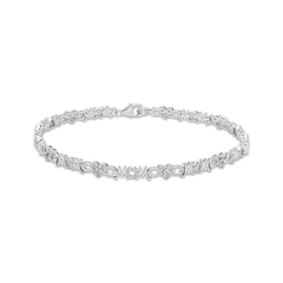 Diamond &quot;Mom&quot; Infinity with Hearts Link Bracelet 1/8 ct tw Sterling Silver 7&quot;