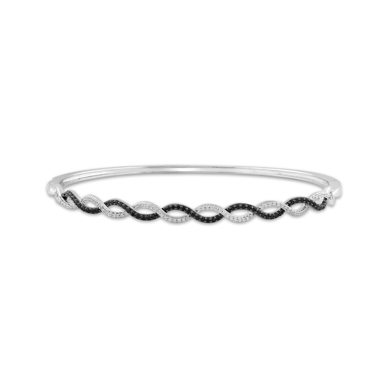 Main Image 1 of Black & White Diamond Twist Bangle Bracelet 1/2 ct tw Sterling Silver