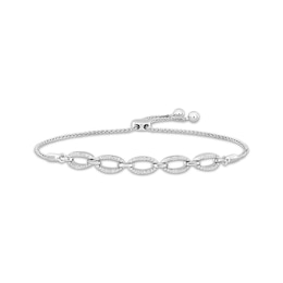 Linked Always Diamond Oval-Link Bolo Bracelet 1/10 ct tw Sterling Silver 9.5&quot;