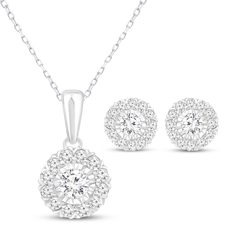 Lab-Grown Diamonds by KAY Necklace & Stud Earrings Set 1-1/2 ct tw 10K White Gold