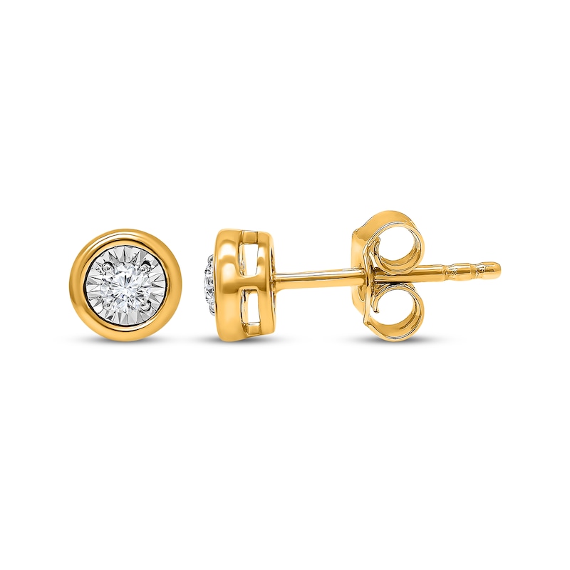 Main Image 1 of Round-Cut Diamond Bezel-Look Solitaire Stud Earrings 1/10 ct tw 10K Yellow Gold (J/I3)