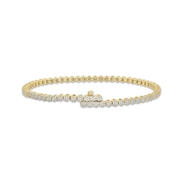 Multi-Diamond Flower Link Bracelet with Magnetic Clasp 1-1/2 ct tw 10K Yellow Gold 7&quot;