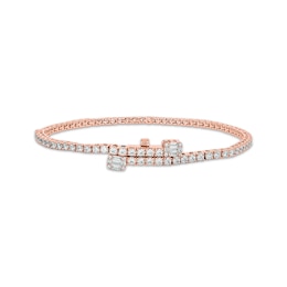 Baguette & Round-Cut Diamond Tennis Bracelet with Magnetic Clasp 3 ct tw 10K Rose Gold 7&quot;