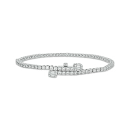 Baguette & Round-Cut Diamond Tennis Bracelet with Magnetic Clasp 3 ct tw 10K White Gold 7&quot;