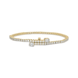 Baguette & Round-Cut Diamond Tennis Bracelet with Magnetic Clasp 3 ct tw 10K Yellow Gold 7&quot;