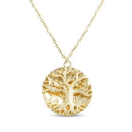 Italian Brilliance Diamond-Cut Tree of Life Necklace 14K Yellow Gold 18&quot;