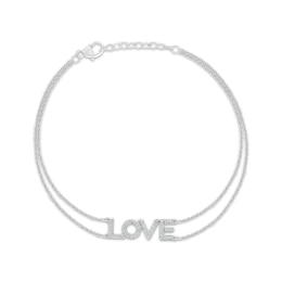 Diamond &quot;Love&quot; Double Strand Anklet 1/10 ct tw Sterling Silver 10&quot;