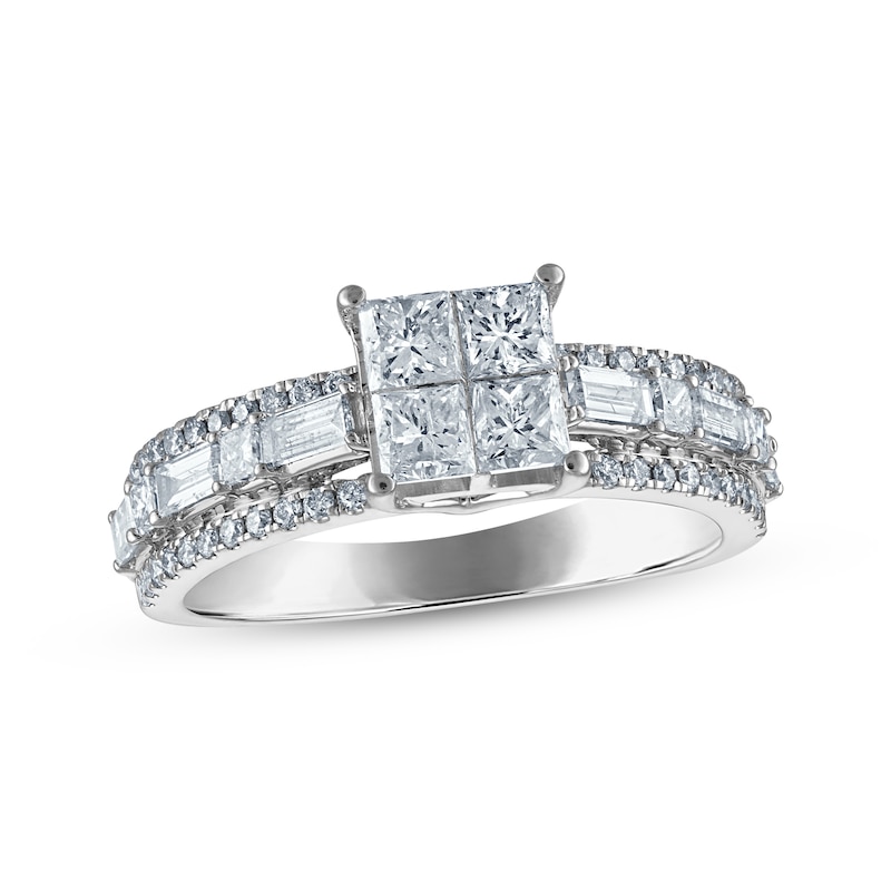 Main Image 1 of Princess-Cut Diamond Quad Engagement Ring 1-1/2 ct tw 14K White Gold