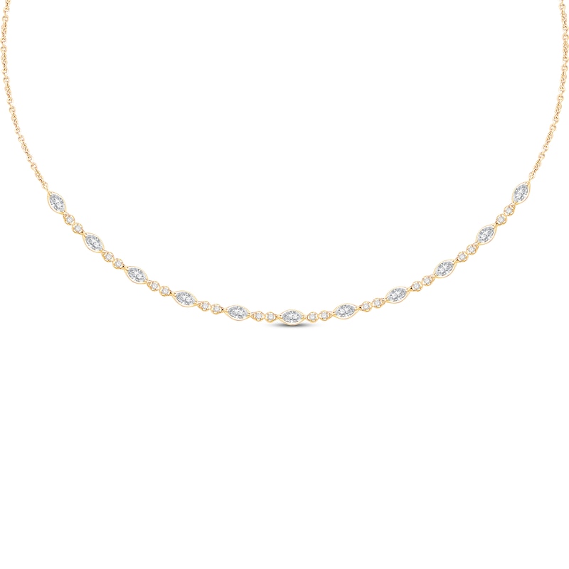 Main Image 1 of Marquise & Round-Cut Diamond Necklace 1 ct tw 10K Yellow Gold 17&quot;