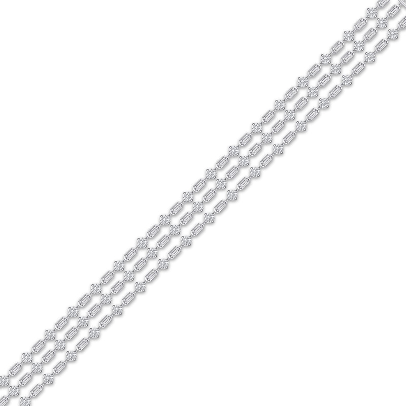 Main Image 1 of Baguette & Round-Cut Diamond Three-Row Bracelet 7 ct tw 14K White Gold 7&quot;