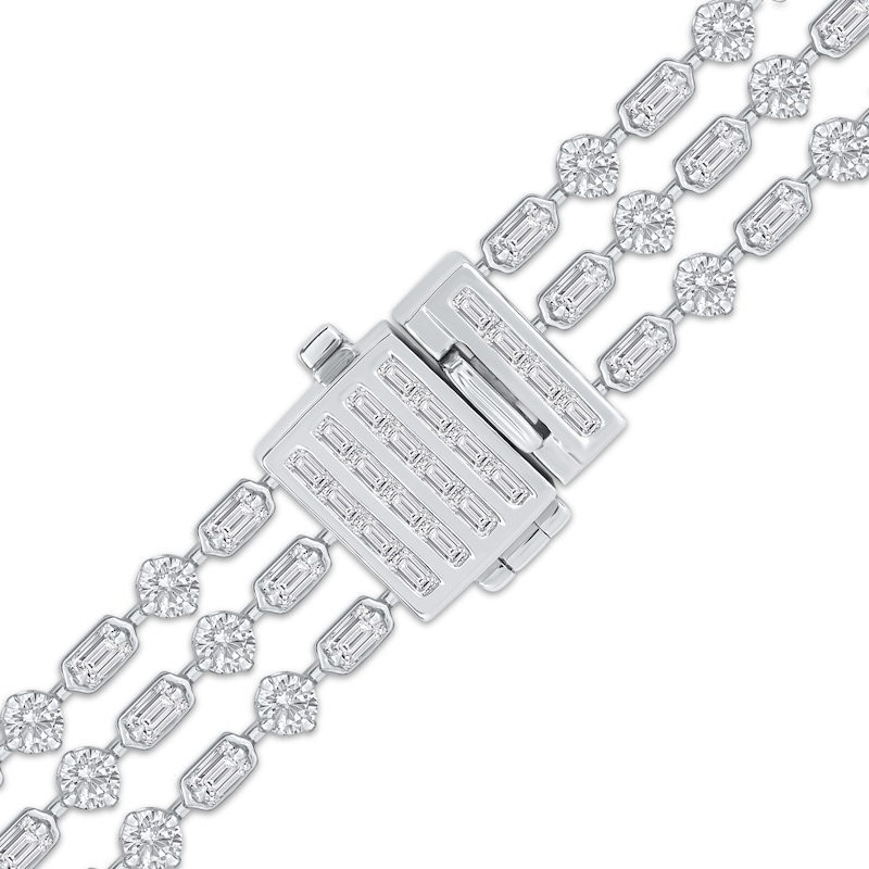 Main Image 2 of Baguette & Round-Cut Diamond Three-Row Bracelet 7 ct tw 14K White Gold 7&quot;