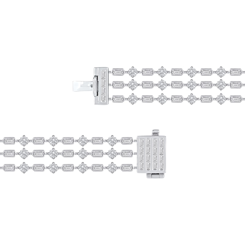 Main Image 3 of Baguette & Round-Cut Diamond Three-Row Bracelet 7 ct tw 14K White Gold 7&quot;