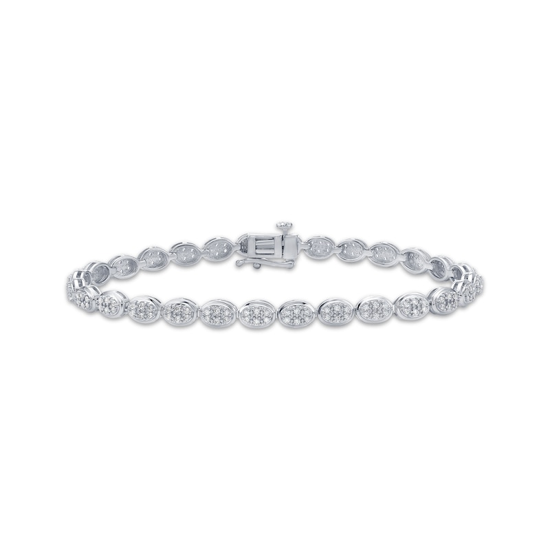 Main Image 1 of Multi-Diamond Oval-Shaped Link Bracelet 1 ct tw Sterling Silver 7&quot;