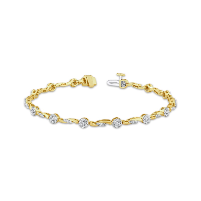 Main Image 1 of Multi-Diamond Link Bracelet 1 ct tw 10K Yellow Gold 7&quot;