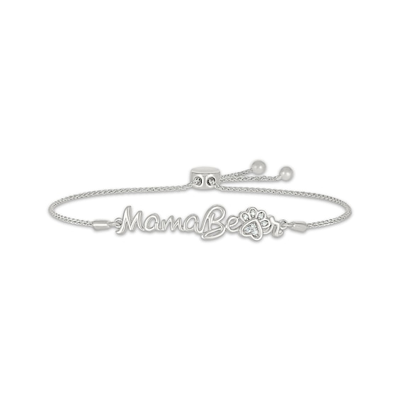 "Mama Bear" Diamond Paw Print Bolo Bracelet 1/20 ct tw Sterling Silver 9.5"
