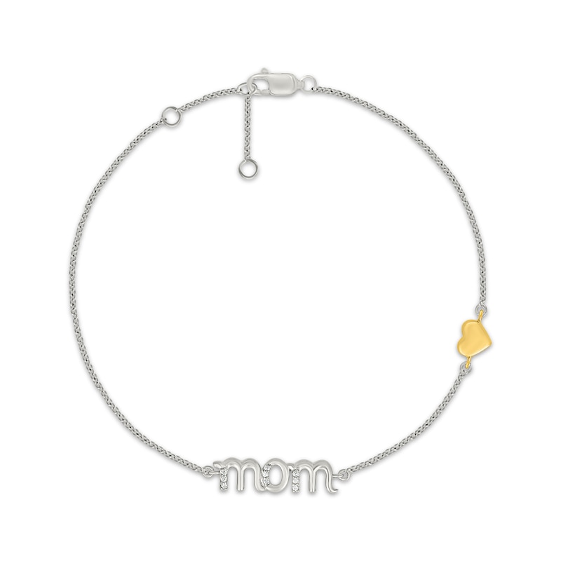 Main Image 1 of &quot;Mom&quot; Diamond & Heart Charm Bracelet 1/20 ct tw Sterling Silver & 10K Yellow Gold 7.5&quot;