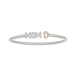 Diamond &quot;Mom&quot; Open Bangle Bracelet 1/20 ct tw Sterling Silver & 10K Rose Gold