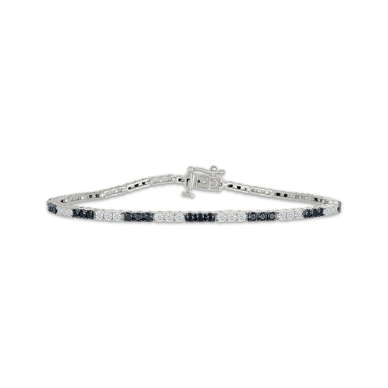 Main Image 1 of Black & White Diamond Alternating Trios Bracelet 2 ct tw 10K White Gold 7.25&quot;