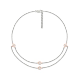 Diamond Double-Strand Anklet 1/20 ct tw Sterling Silver & 10K Rose Gold 10&quot;
