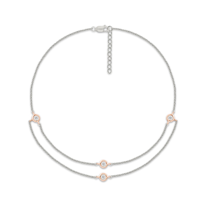 Diamond Double-Strand Anklet 1/20 ct tw Sterling Silver & 10K Rose Gold 10"