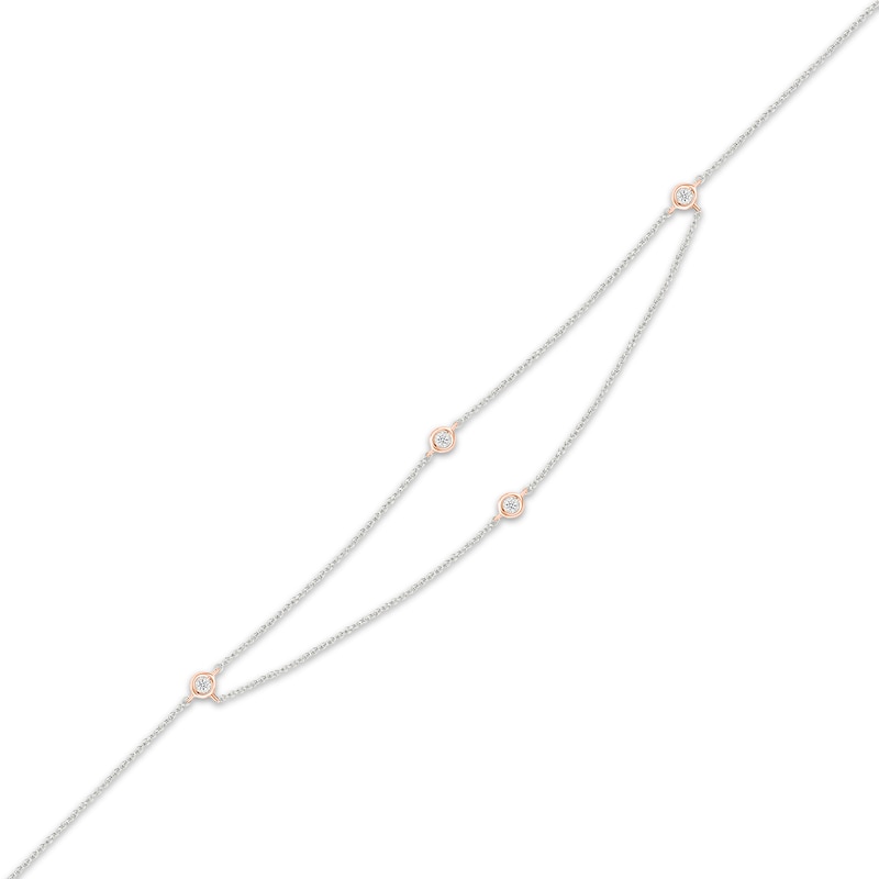 Diamond Double-Strand Anklet 1/20 ct tw Sterling Silver & 10K Rose Gold 10"