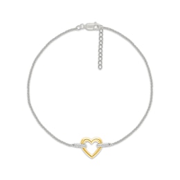 Diamond Accent Heart Link Anklet Sterling Silver & 10K Yellow Gold 10&quot;