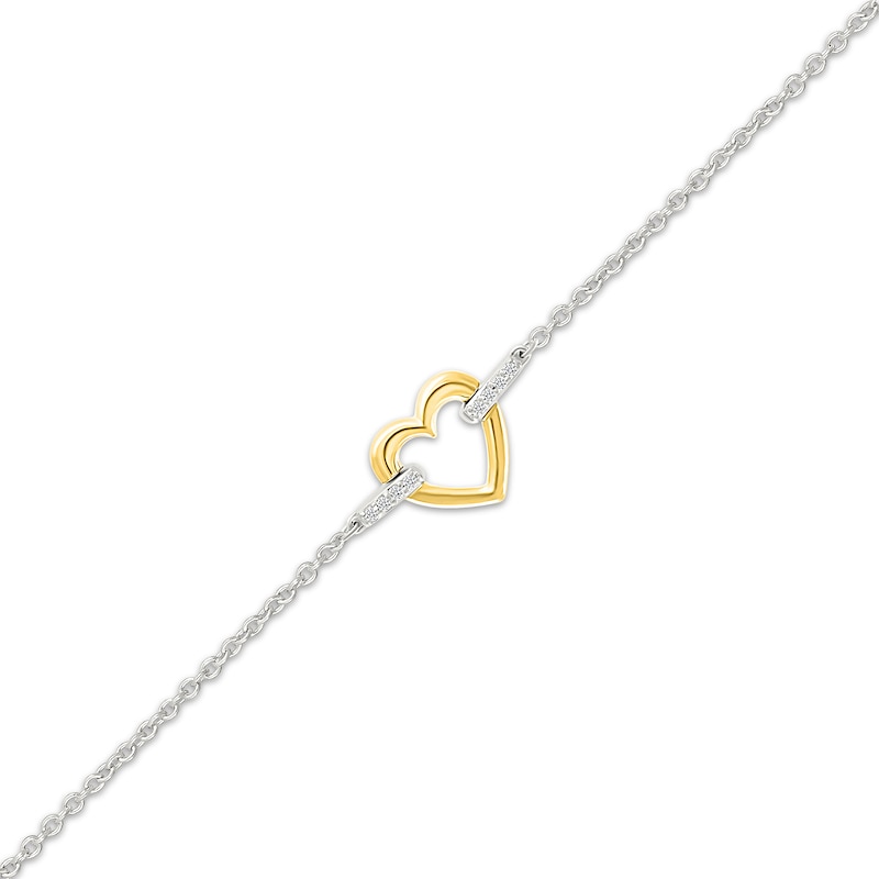 Main Image 2 of Diamond Accent Heart Link Anklet Sterling Silver & 10K Yellow Gold 10&quot;