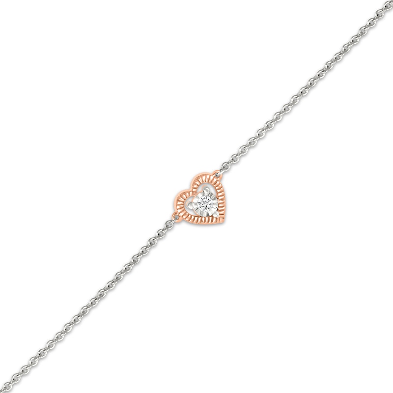 Main Image 2 of Diamond Accent Textured Heart Anklet Sterling Silver & 10K Rose Gold 10&quot;